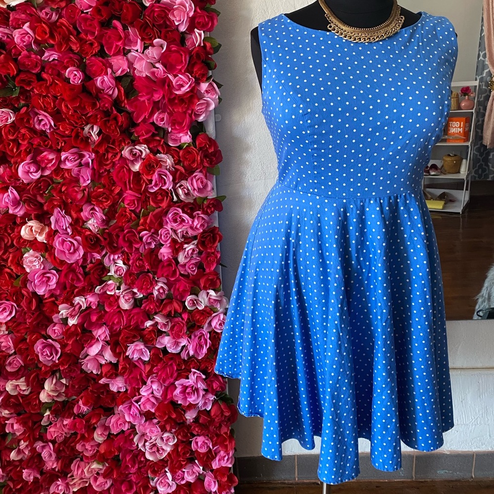 Blue 50’s Inspired Blue Polkadot  Dress
